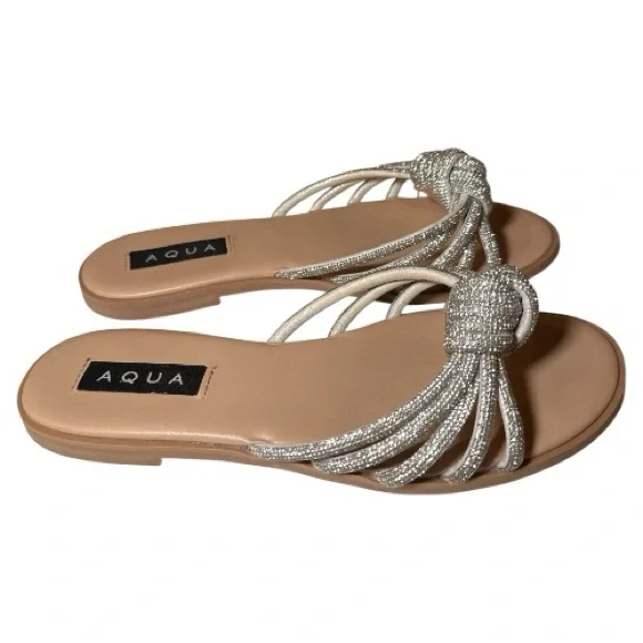 Aqua Silver Crystal Knot Slide Sandals - Picture 4 of 5
